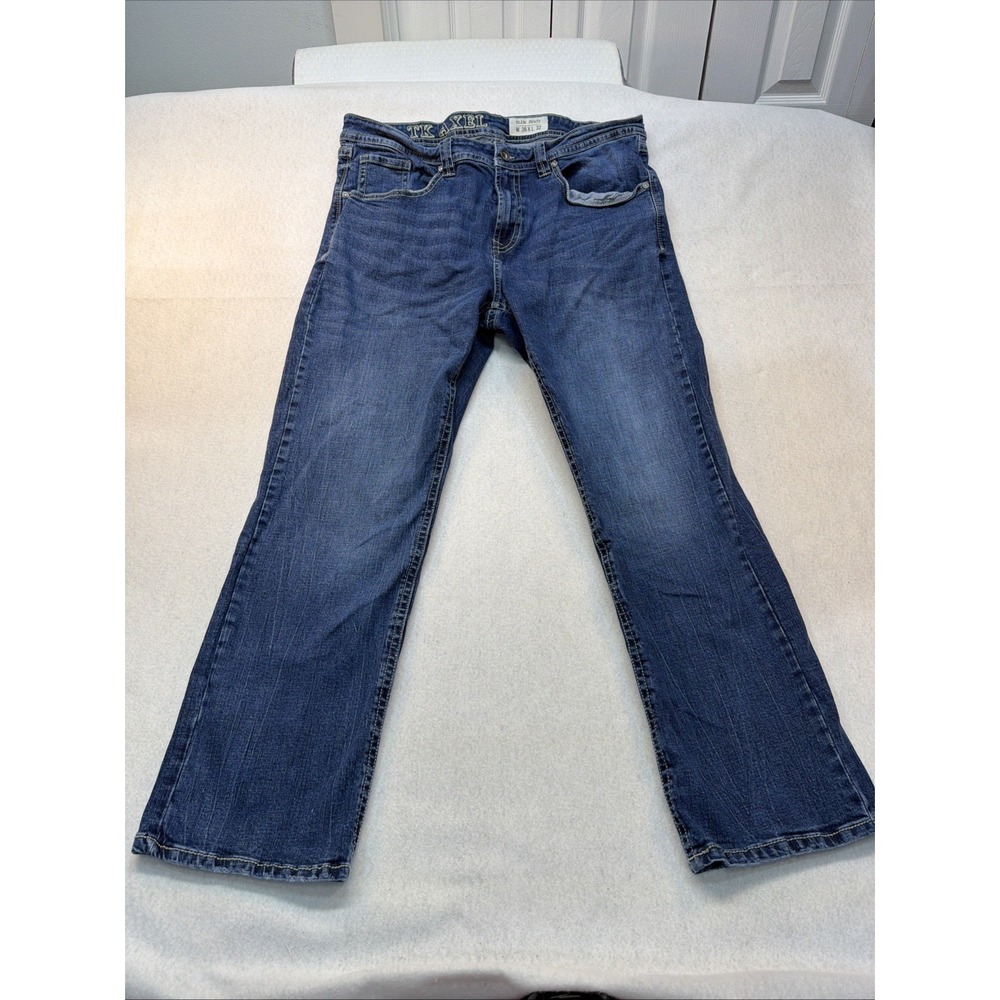 TK Axel Jeans Mens 36x30 Medium Wash Blue Denim Slim Boot Bootcut Stretch Casual